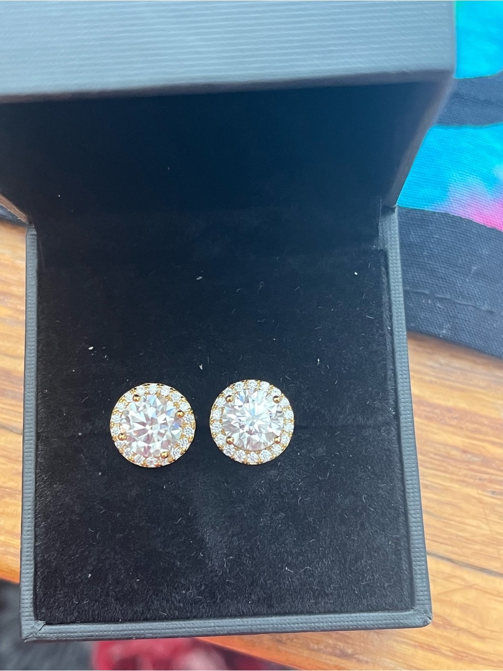 Gold Over Sterling Silver Moissanite Halo Stud Earrings 1.2CT ea Screw Backs